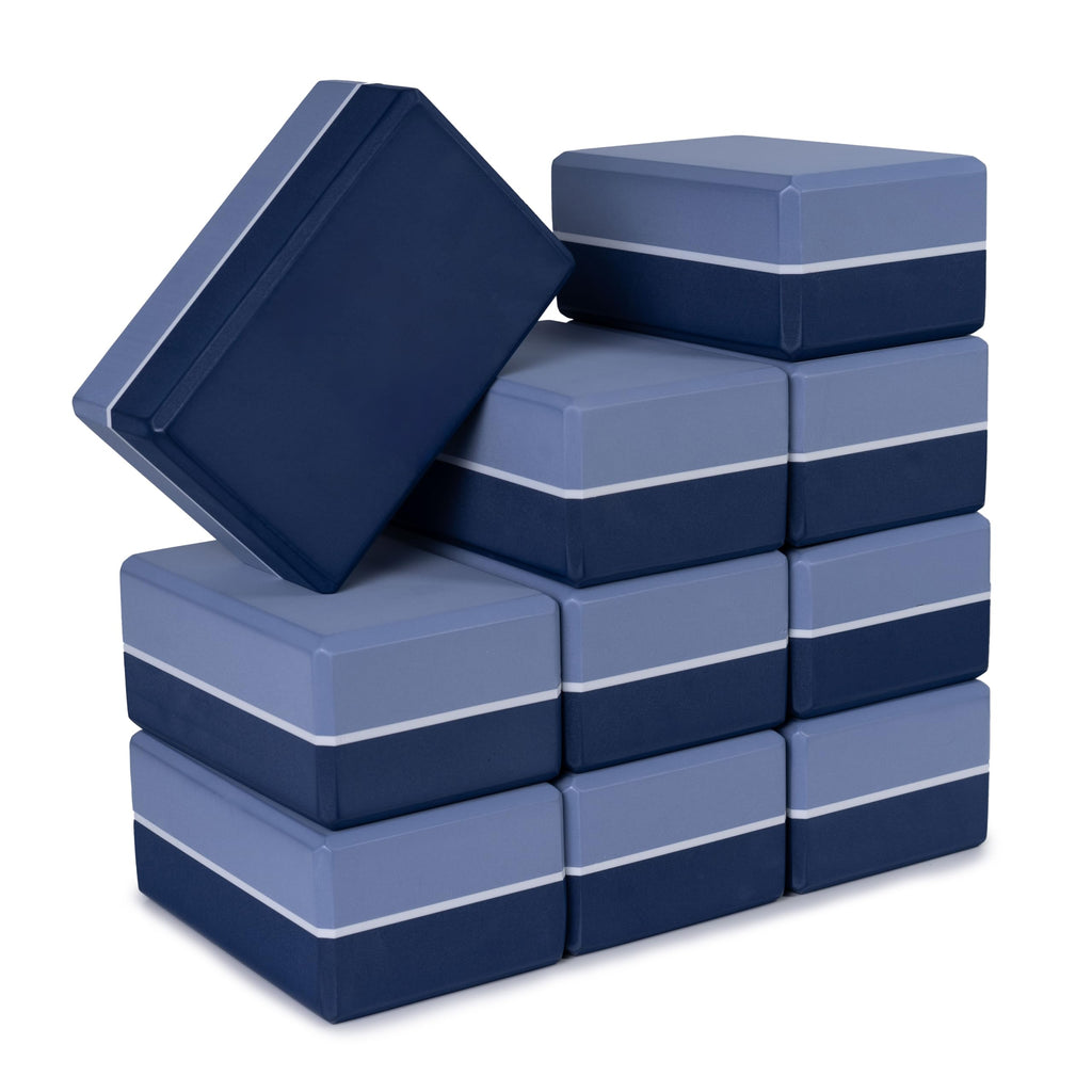 Sunshine Yoga 4" Striped Yoga Block 10 Pack Bulk EVA Foam Yoga Blocks Firm and Supportive Yoga Brick Balance Foam for Stretching Pilates and Workout 4" x 6" x 9" Midnight Dawn
