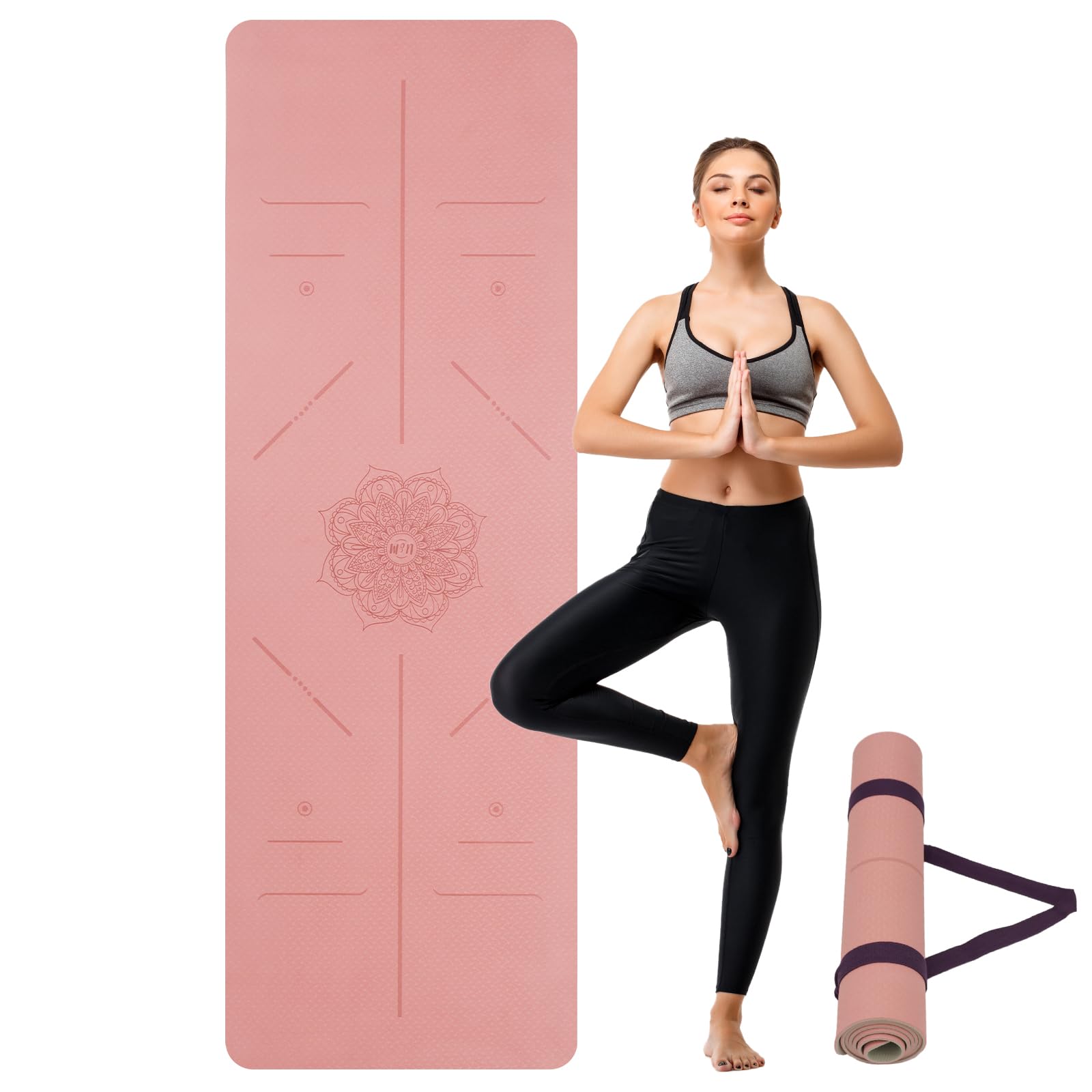 Pink TPE Yoga Mat with Carry Strap